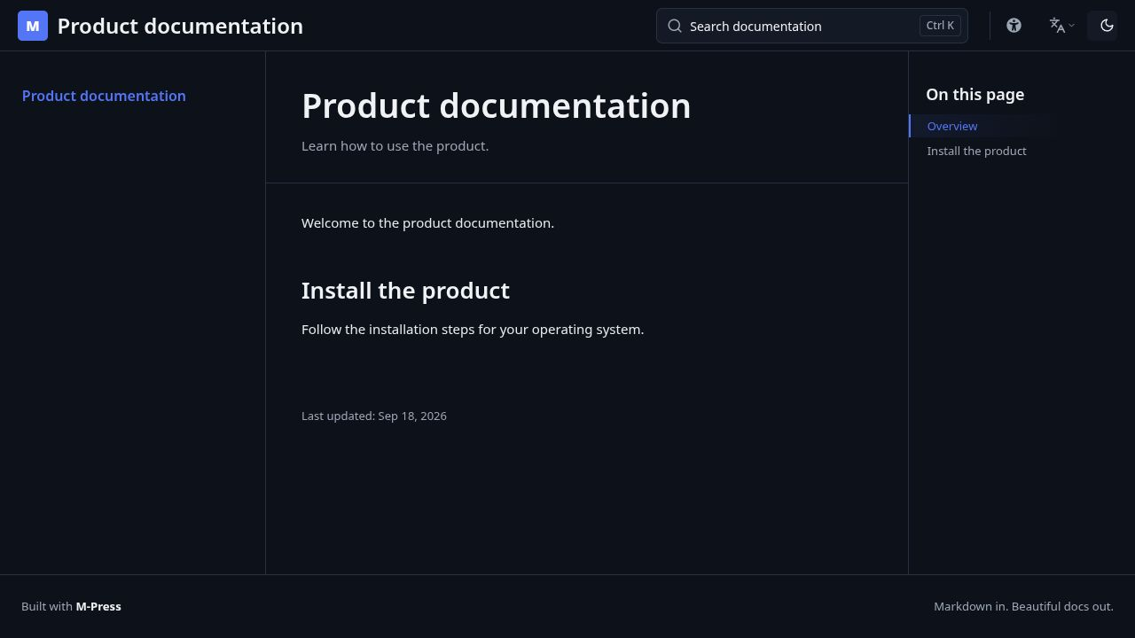 The generated documentation site in M-Press
