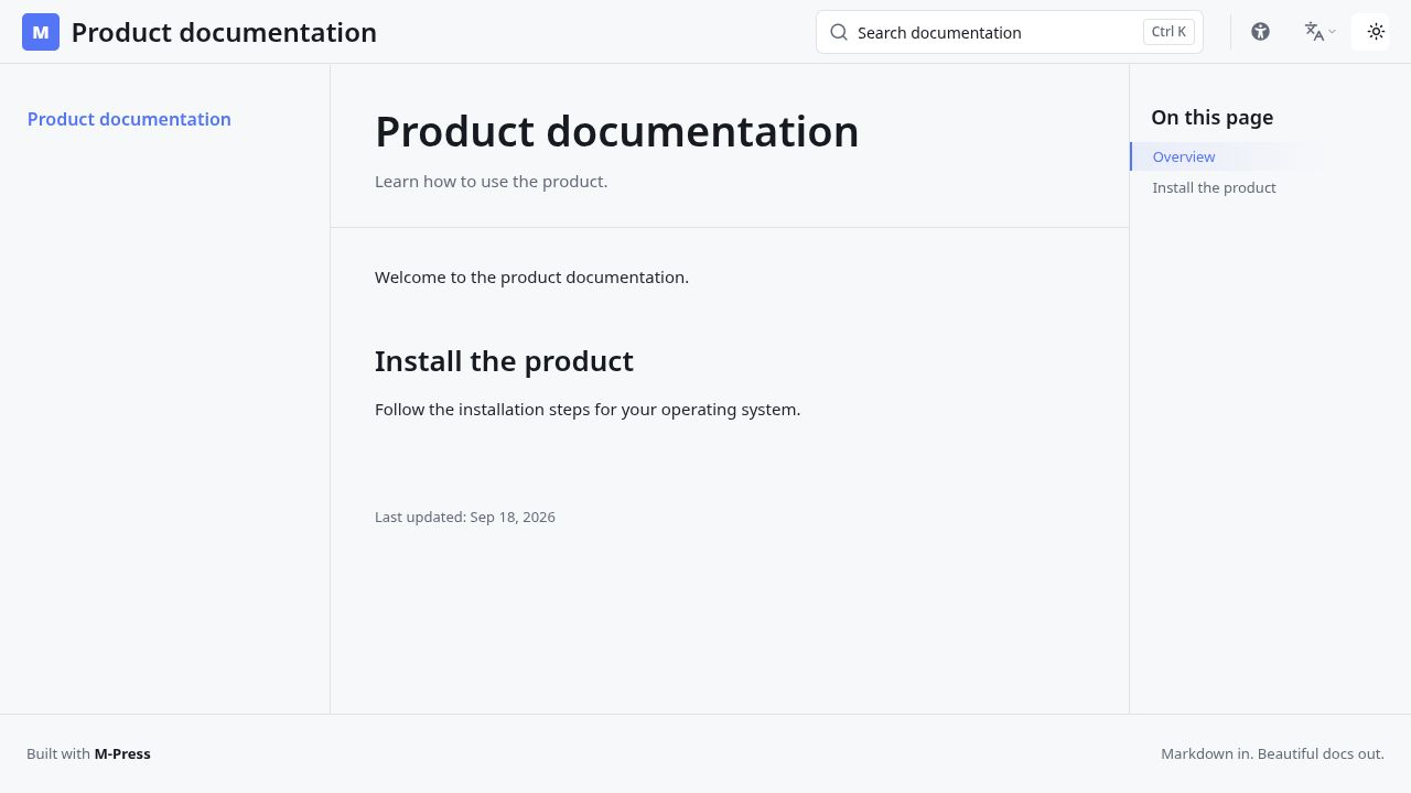 The generated documentation site in M-Press